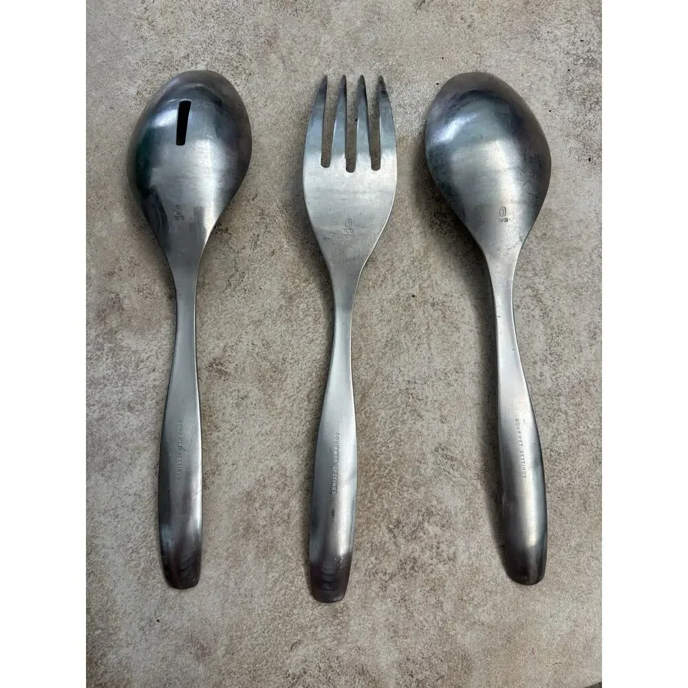 Gourmet Settings 3 Piece 18/10 Stainless Utensil Set 2 Serving Spoons Meat Fork